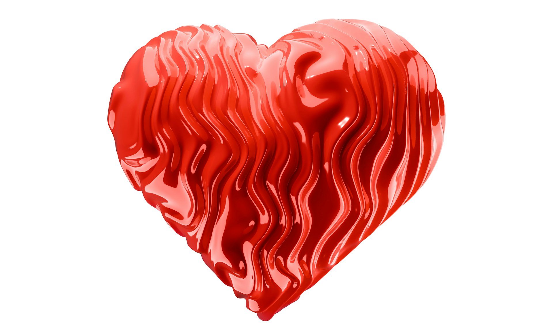A red heart shaped object on a white background